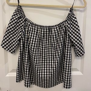 Off the shoulder gingham shirt